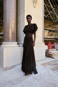 Lulsy Dress in Chocolate Floral Cashmere Lace