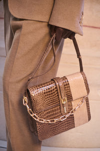 Vintage No.10 Bag in Cognac Crocodile Leather & Snakeskin