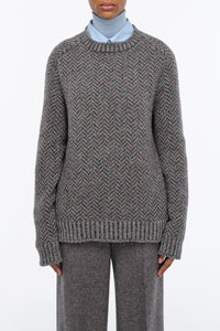 Sermo Knit Crewneck Sweater in Charcoal Multi Specked Aran Cashmere Herringbone
