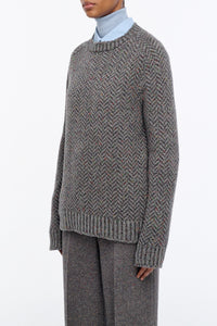 Sermo Knit Crewneck Sweater in Charcoal Multi Specked Aran Cashmere Herringbone