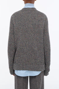 Sermo Knit Crewneck Sweater in Charcoal Multi Specked Aran Cashmere Herringbone