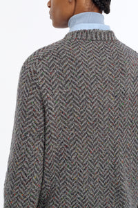 Sermo Knit Crewneck Sweater in Charcoal Multi Specked Aran Cashmere Herringbone