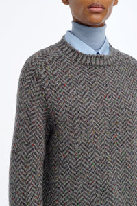 Sermo Knit Crewneck Sweater in Charcoal Multi Specked Aran Cashmere Herringbone