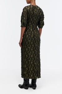 Coretta Dress in Olive Silk Wool Fil Coupé