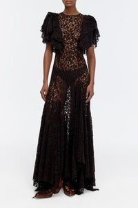 Lulsy Dress in Chocolate Floral Cashmere Lace