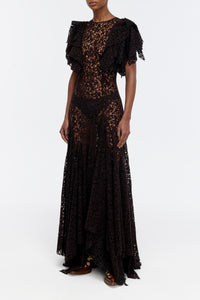 Lulsy Dress in Chocolate Floral Cashmere Lace