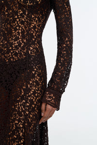 Mabel Dress in Chocolate Floral Cashmere Lace