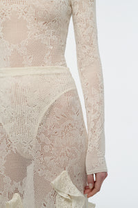 Garnet Pointelle Knit Lace Skirt in Ivory Silk Merino Wool with Custom Ruffles