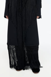 Mcaffrey Coat in Black Double-face Recycled Cashmere with Silk Macrame
