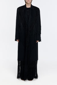 Mcaffrey Coat in Black Double-face Recycled Cashmere with Silk Macrame