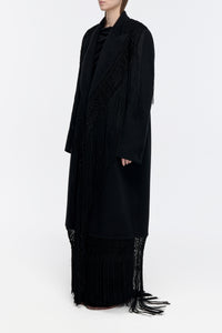 Mcaffrey Coat in Black Double-face Recycled Cashmere with Silk Macrame