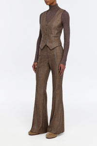 Coleridge Vest in Camel Multi Wool Silk Houndstooth