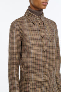 Thereza Jacket in Camel Multi Wool Silk Houndstooth