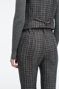 Rhein Pant in Charcoal Multi Wool Silk Houndstooth
