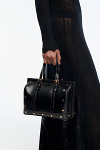 Dottor G Bag in Black Leather with Crocodile Leather Details