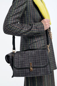 Medium Leonora Bag in Charcoal Multi Suede Houndstooth