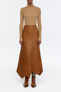 Edwardo Raw Cut Skirt in Cognac Vachetta Leather