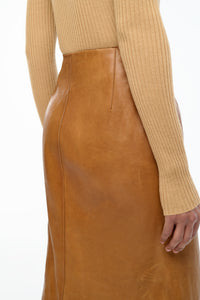 Edwardo Raw Cut Skirt in Cognac Vachetta Leather
