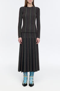 Prism Knit Skirt in Charcoal Multi Wool Silk Cashmere Houndstooth