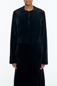 Hermera Raw Cut Jacket in Black Recycled Fur
