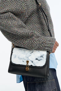 Hand Painted Small Leonora Flap Bag in Black & White Leather