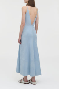 Brigita Slip Maxi Dress in Light Blue Suede