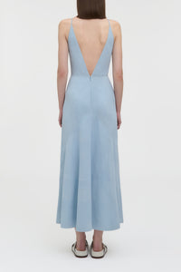 Brigita Slip Maxi Dress in Light Blue Suede