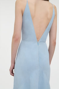 Brigita Slip Maxi Dress in Light Blue Suede