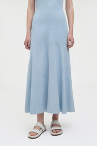 Brigita Slip Maxi Dress in Light Blue Suede
