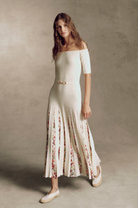 Kurt Knit Pleated Maxi Dress in White Multi Merino Wool