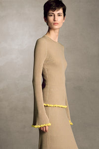 Kavya Knit Maxi Skirt in Camel Cashmere Silk