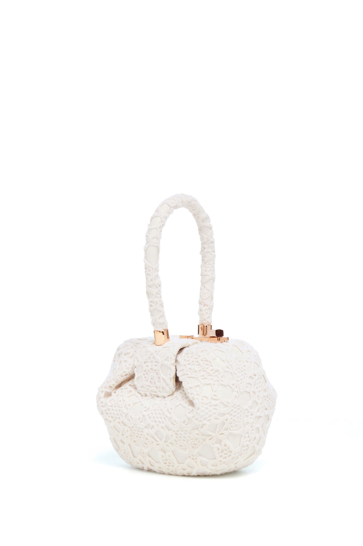 Demi Bag in Ivory Nappa Leather with Cashmere Lace