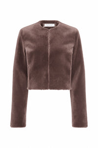 Hermera Raw Cut Jacket in Mocha Shearling
