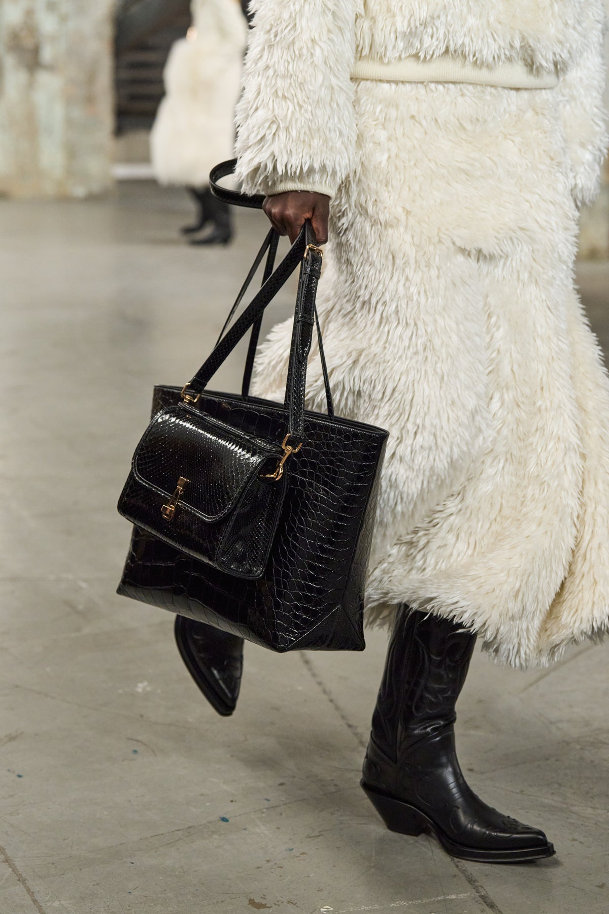 Small Leonora Flap Bag in Black Snakeskin with Sunglasses Pouch