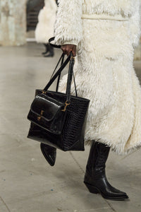 Small Leonora Flap Bag in Black Snakeskin with Sunglasses Pouch