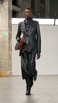 Edwardo Raw Cut Midi Skirt in Black Soft Leather