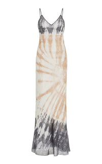 Arwen Dress in Camel Multi Tie Dye Cashmere Silk Gauze