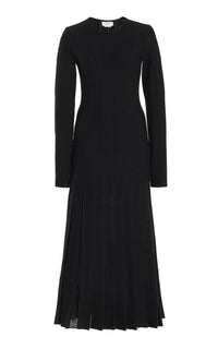 Walsh Pleated Dress in Black Wool
