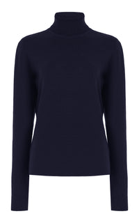 May Knit Turtleneck in Dark Navy Merino Wool Cashmere