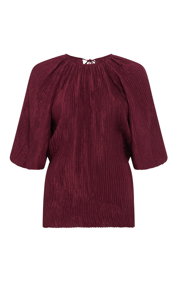Nula Top in Bordeaux Plisse Silk