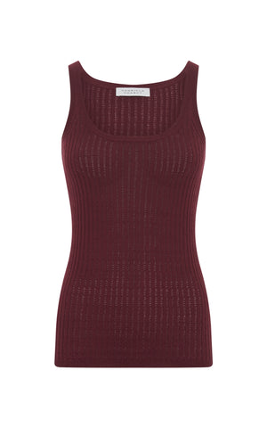 Nevin Pointelle Knit Tank Top in Bordeaux Cashmere Silk