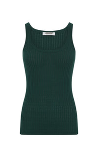 Nevin Pointelle Knit Tank Top in English Green Cashmere Silk