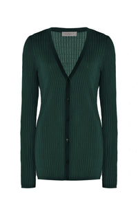 Emma Pointelle Knit Cardigan in English Green Cashmere Silk