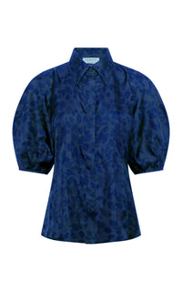 Sansi Top in Electric Navy Printed Silk