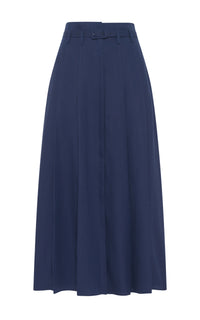 Dugald Pleated Midi Skirt in Electric Navy Linen