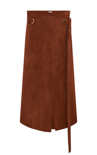 Idalia Midi Skirt in Cognac Suede