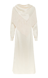 Rouge Fringe Scarf Dress in Ivory Silk