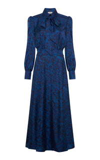 Phelan Maxi Shirtdress in Electric Navy Printed Silk