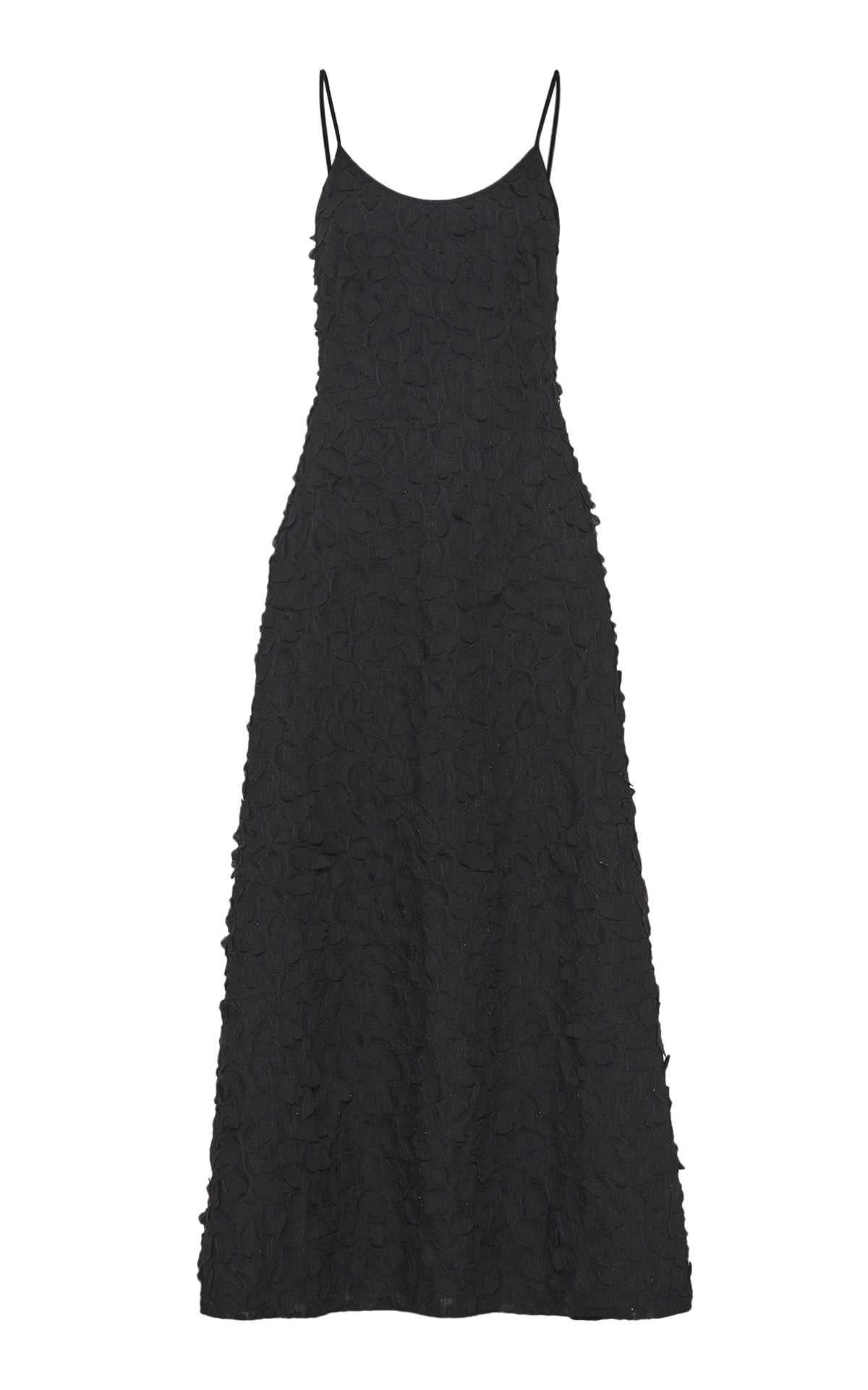 Nexus Embroidered Leaves Dress in Black Linen