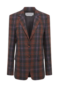 Ivy Blazer in Tonic Orange Multi Wool Cashere Plaid
